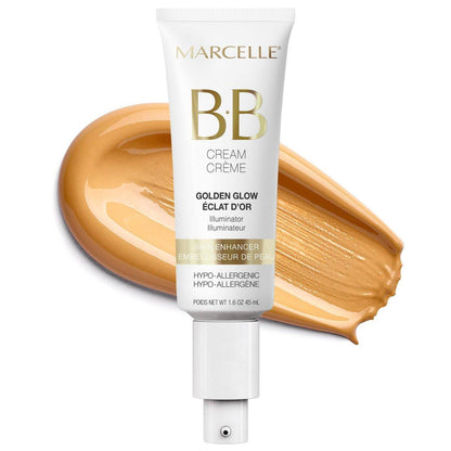 Marcelle BB Cream Golden Glow – Getönte Feuchtigkeitscreme & Illuminator für strahlende Haut, Universalfarbe, 1,5 fl oz