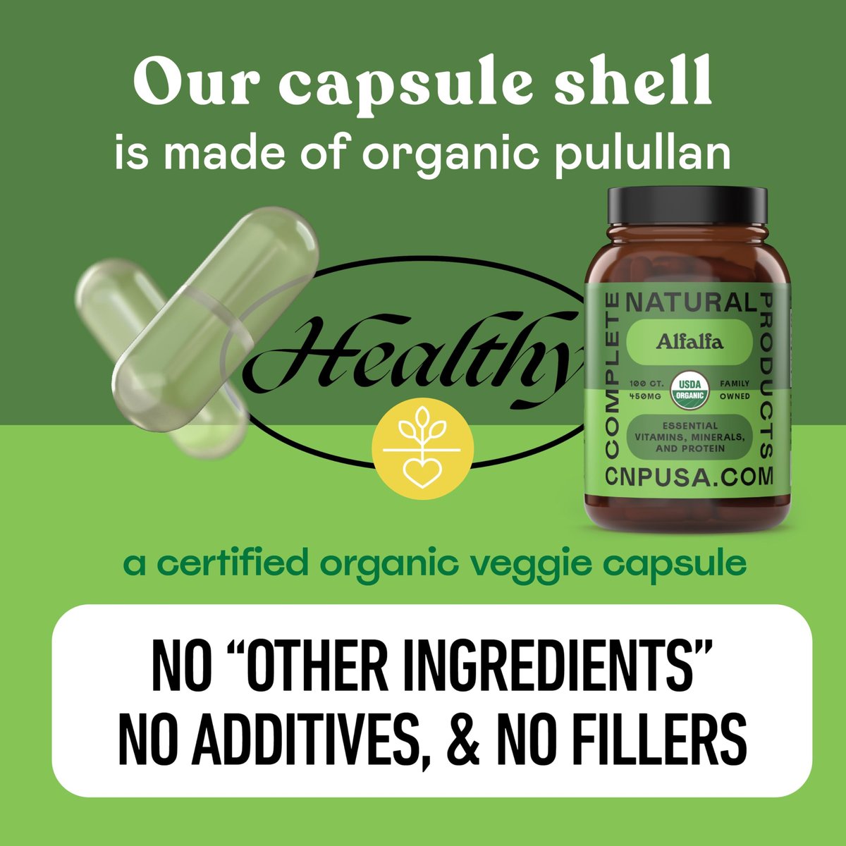 Complete Natural Products Reines Bio-Alfalfa-Blattpulver - 100 Kapseln - 450 mg reines, getrocknetes Bio-Alfalfa-Blattpulver in pflanzlichen Kapseln