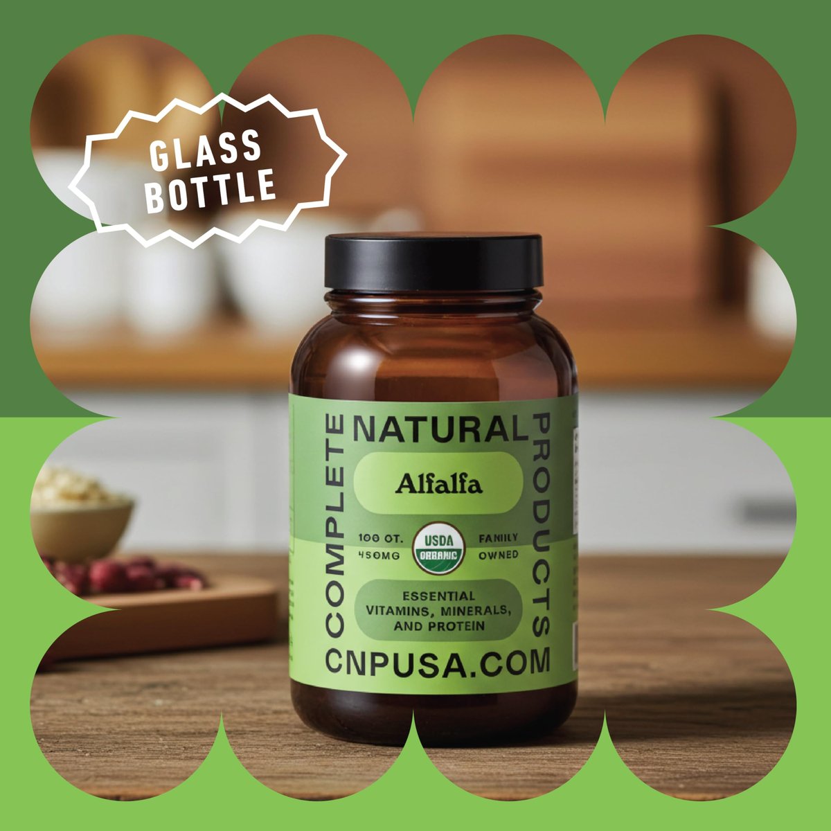 Complete Natural Products Reines Bio-Alfalfa-Blattpulver - 100 Kapseln - 450 mg reines, getrocknetes Bio-Alfalfa-Blattpulver in pflanzlichen Kapseln