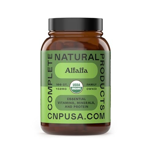 Complete Natural Products Reines Bio-Alfalfa-Blattpulver - 100 Kapseln - 450 mg reines, getrocknetes Bio-Alfalfa-Blattpulver in pflanzlichen Kapseln
