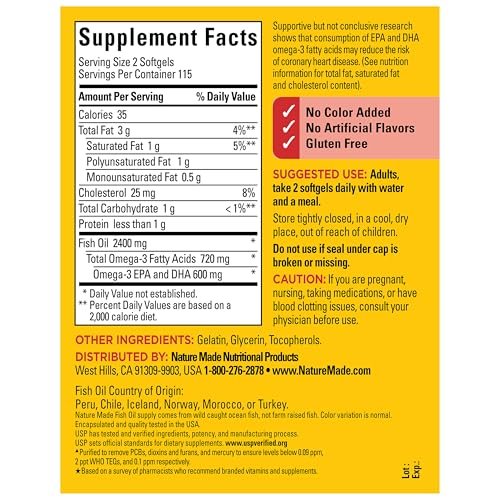 Nature Made Omega-3 Fischöl Kapseln 1200 mg, 230 Weichkapseln, 115 Tage Vorrat