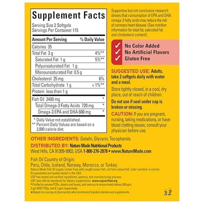 Nature Made Omega-3 Fischöl Kapseln 1200 mg, 230 Weichkapseln, 115 Tage Vorrat