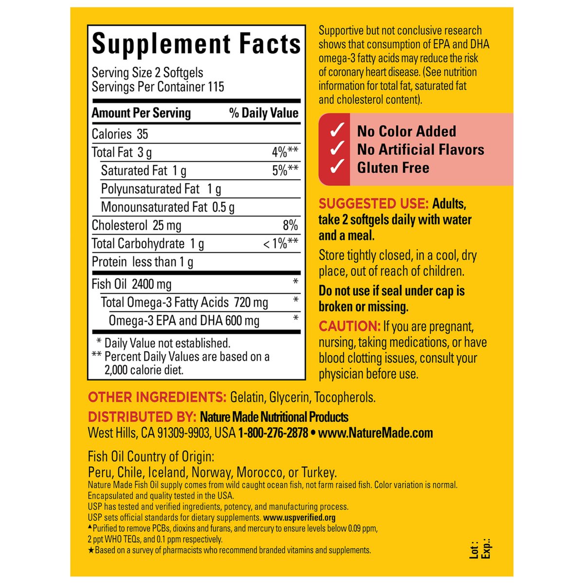 Nature Made Omega-3 Fischöl Kapseln 1200 mg, 230 Weichkapseln, 115 Tage Vorrat