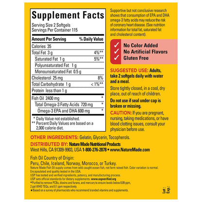 Nature Made Omega-3 Fischöl Kapseln 1200 mg, 230 Weichkapseln, 115 Tage Vorrat