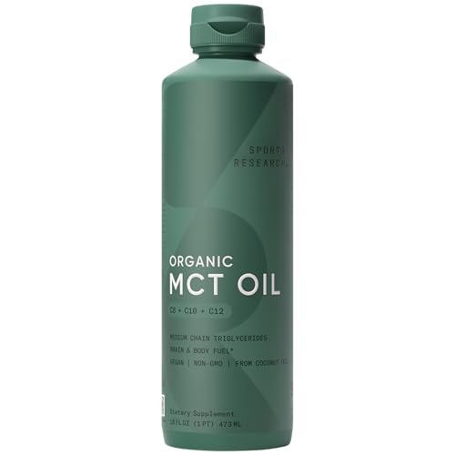 Sports Research® Bio-MCT Öl 480 ml – Vollspektrum (C8, C10, C12) aus Kokosöl – Keto Gehirn- & Körperbrennstoff* – Vegan, Non-GMO, Informed Choice zertifiziert – Ungeschmack