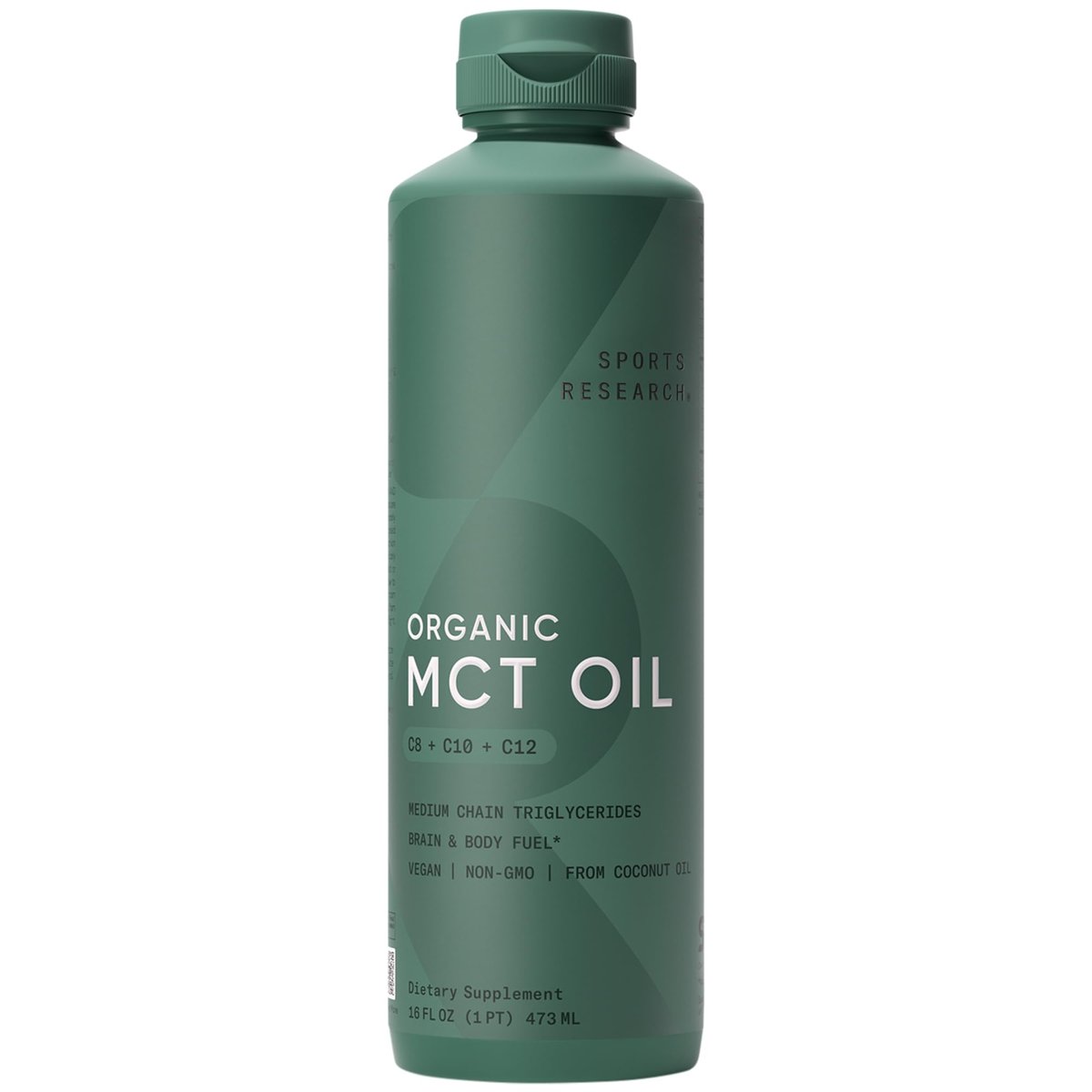 Sports Research® Bio-MCT Öl 480 ml – Vollspektrum (C8, C10, C12) aus Kokosöl – Keto Gehirn- & Körperbrennstoff* – Vegan, Non-GMO, Informed Choice zertifiziert – Ungeschmack