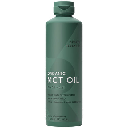 Sports Research® Bio-MCT Öl 480 ml – Vollspektrum (C8, C10, C12) aus Kokosöl – Keto Gehirn- & Körperbrennstoff* – Vegan, Non-GMO, Informed Choice zertifiziert – Ungeschmack