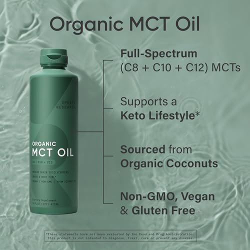 Sports Research® Bio-MCT Öl 480 ml – Vollspektrum (C8, C10, C12) aus Kokosöl – Keto Gehirn- & Körperbrennstoff* – Vegan, Non-GMO, Informed Choice zertifiziert – Ungeschmack