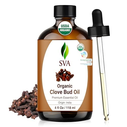 SVA Bio Nelkenöl Organisch – 118 ml – 100% Natürliches Bio Nelkenöl – für Diffuser, Haarpflege, Gesicht, Hautpflege, Aromatherapie, Kopfhaut- und Körpermassage, Seifen- und Kerzenherstellung – mit Pipette