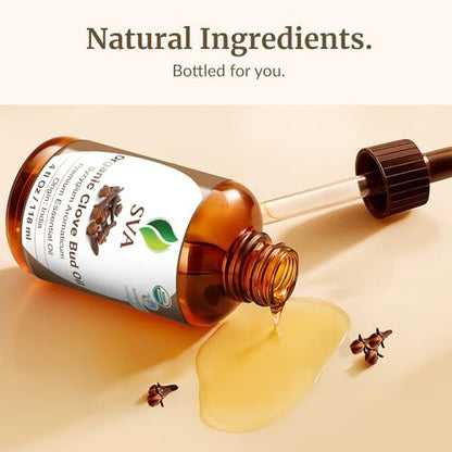 SVA Bio Nelkenöl Organisch – 118 ml – 100% Natürliches Bio Nelkenöl – für Diffuser, Haarpflege, Gesicht, Hautpflege, Aromatherapie, Kopfhaut- und Körpermassage, Seifen- und Kerzenherstellung – mit Pipette