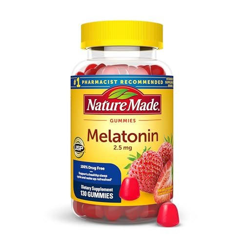Nature Made Melatonin Gummies 2,5 mg – 130 Stück, 130-Tage-Vorrat, Schlafhilfe für Erwachsene, 100 % drogenfrei