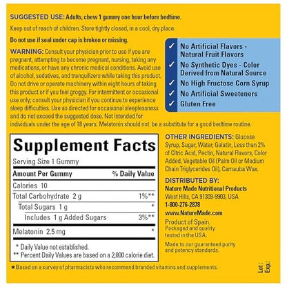 Nature Made Melatonin Gummies 2,5 mg – 130 Stück, 130-Tage-Vorrat, Schlafhilfe für Erwachsene, 100 % drogenfrei
