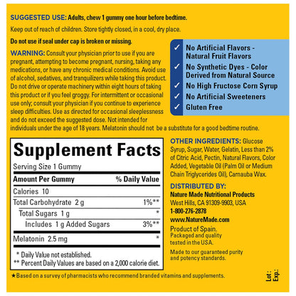 Nature Made Melatonin Gummies 2,5 mg – 130 Stück, 130-Tage-Vorrat, Schlafhilfe für Erwachsene, 100 % drogenfrei