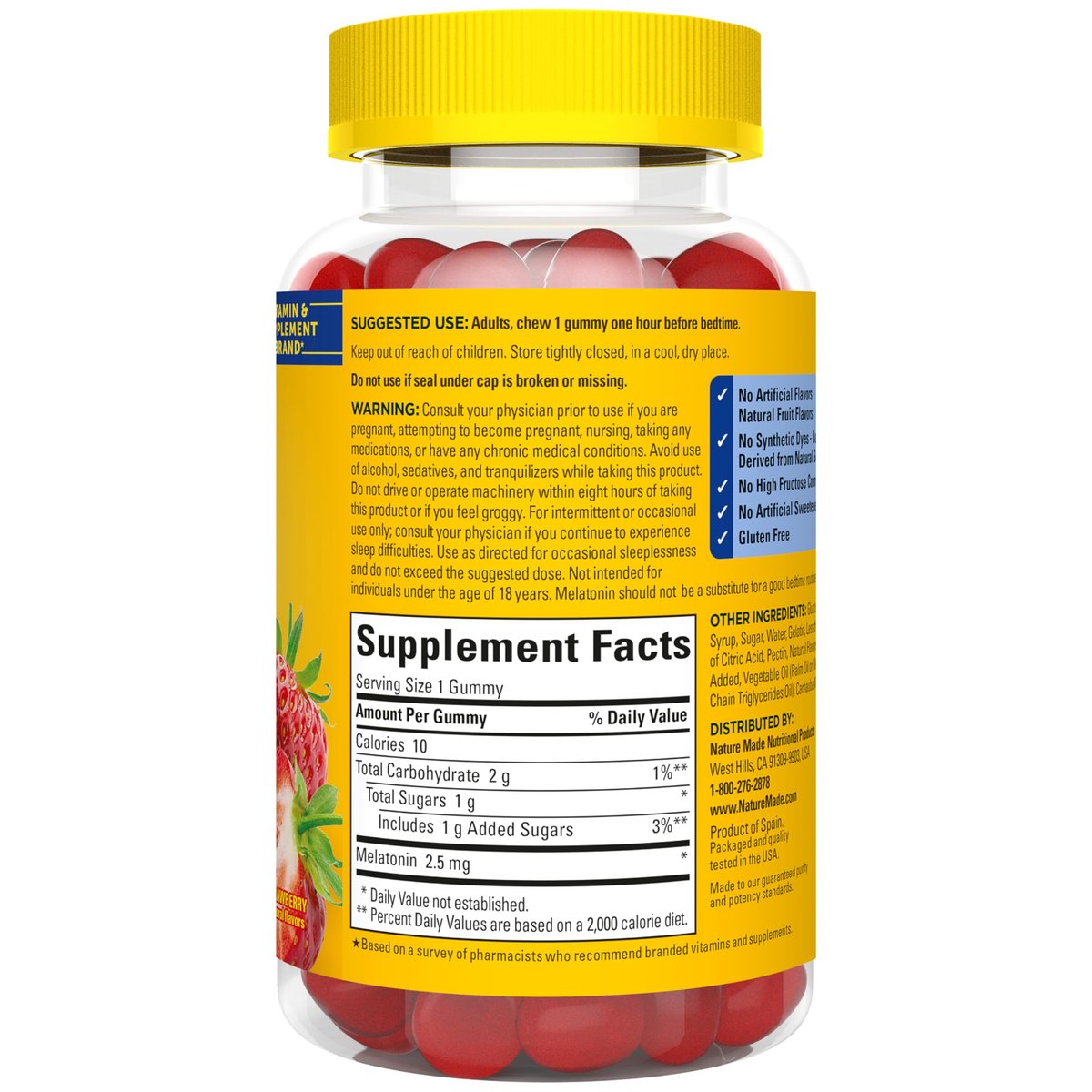 Nature Made Melatonin Gummies 2,5 mg – 130 Stück, 130-Tage-Vorrat, Schlafhilfe für Erwachsene, 100 % drogenfrei