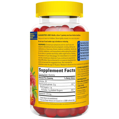 Nature Made Melatonin Gummies 2,5 mg – 130 Stück, 130-Tage-Vorrat, Schlafhilfe für Erwachsene, 100 % drogenfrei