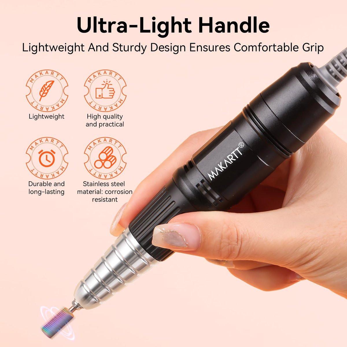 Makartt Nagelbohrer Handstück für Up200 Maschine – Professionelle elektrische Feile zum Entfernen von Gel-Nägeln, Acryl-Nägeln, schwarz (Upgraded Black)