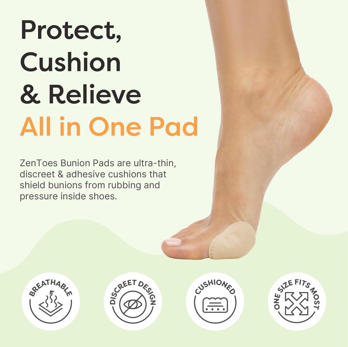 ZenToes Ballenpads zum Tragen in Schuhen – Wasserdichte, weiche Ballenpolster, atmungsaktive, selbstklebende Fußpolster für ganztägigen Komfort und Unterstützung, 24 Stück