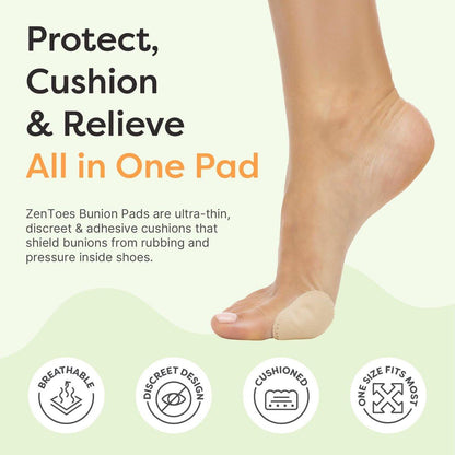 ZenToes Ballenpads zum Tragen in Schuhen – Wasserdichte, weiche Ballenpolster, atmungsaktive, selbstklebende Fußpolster für ganztägigen Komfort und Unterstützung, 24 Stück