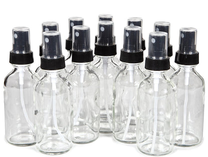Vivaplex 12er-Pack Klare 60 ml Glasflaschen mit schwarzen Feinsprühköpfen