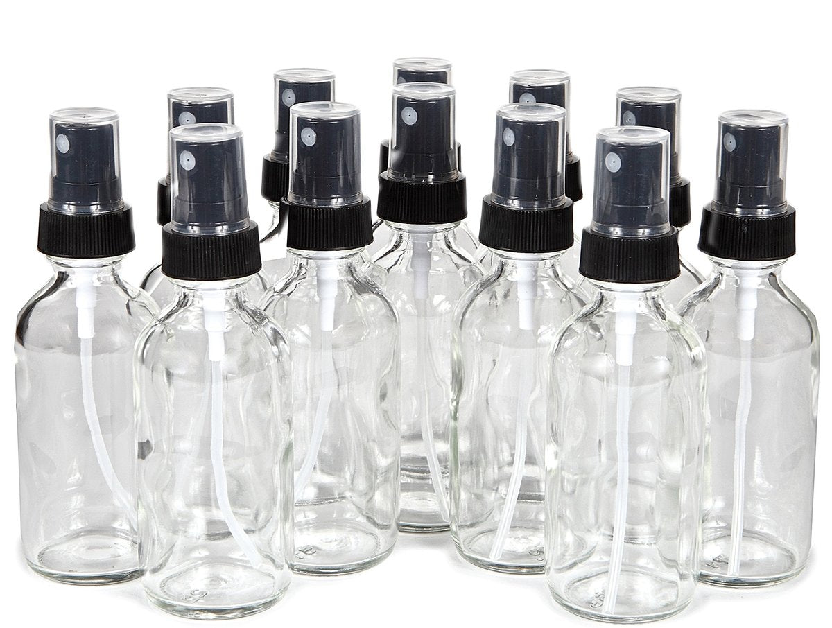 Vivaplex 12er-Pack Klare 60 ml Glasflaschen mit schwarzen Feinsprühköpfen