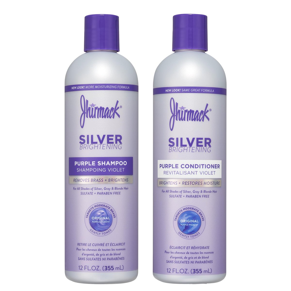 Jhirmack Silver Brightening Purple Shampoo und Conditioner Set für silbernes, graues und blondes Haar - 2x 355 ml