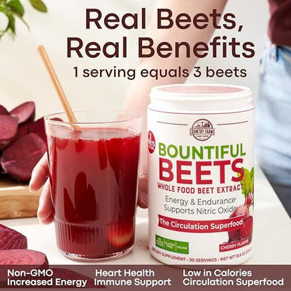 Country Farms Bountiful Beets – Rote-Bete-Extrakt Superfood zur Unterstützung einer gesunden Durchblutung und Steigerung der Energie, Nitric-Oxid-Booster, Kirschgeschmack, 30 Portionen