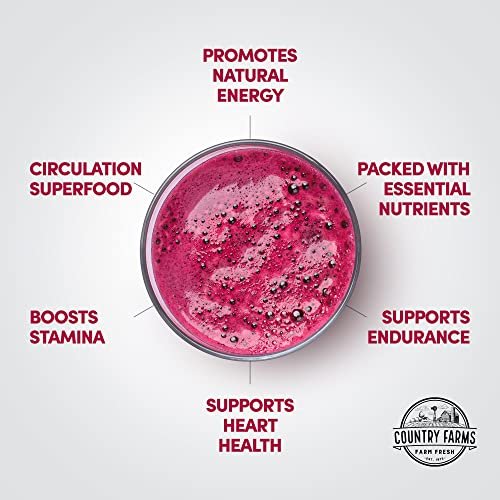Country Farms Bountiful Beets – Rote-Bete-Extrakt Superfood zur Unterstützung einer gesunden Durchblutung und Steigerung der Energie, Nitric-Oxid-Booster, Kirschgeschmack, 30 Portionen