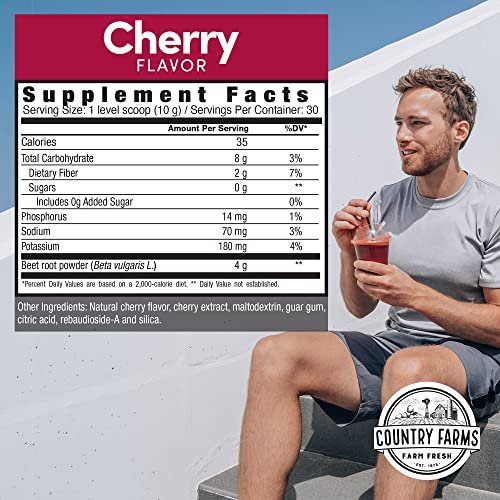 Country Farms Bountiful Beets – Rote-Bete-Extrakt Superfood zur Unterstützung einer gesunden Durchblutung und Steigerung der Energie, Nitric-Oxid-Booster, Kirschgeschmack, 30 Portionen