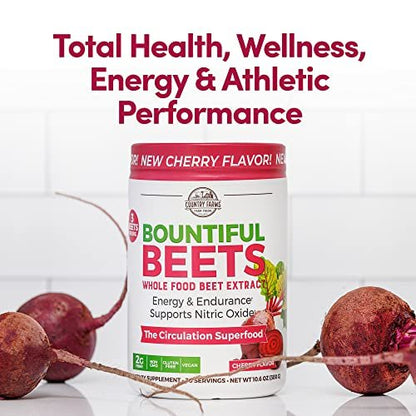 Country Farms Bountiful Beets – Rote-Bete-Extrakt Superfood zur Unterstützung einer gesunden Durchblutung und Steigerung der Energie, Nitric-Oxid-Booster, Kirschgeschmack, 30 Portionen