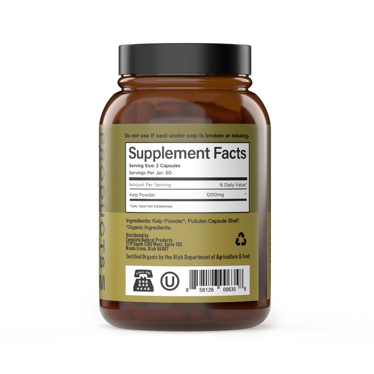 Complete Natural Products Bio-islandisches Seetang Kapseln – Reine 600 mg Kapseln, 100 Stück, Rohseetang & Schilddrüsenunterstützung