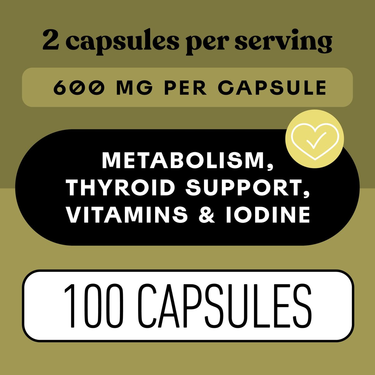 Complete Natural Products Bio-islandisches Seetang Kapseln – Reine 600 mg Kapseln, 100 Stück, Rohseetang & Schilddrüsenunterstützung