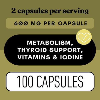 Complete Natural Products Bio-islandisches Seetang Kapseln – Reine 600 mg Kapseln, 100 Stück, Rohseetang & Schilddrüsenunterstützung