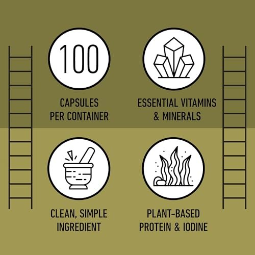 Complete Natural Products Bio-islandisches Seetang Kapseln – Reine 600 mg Kapseln, 100 Stück, Rohseetang & Schilddrüsenunterstützung