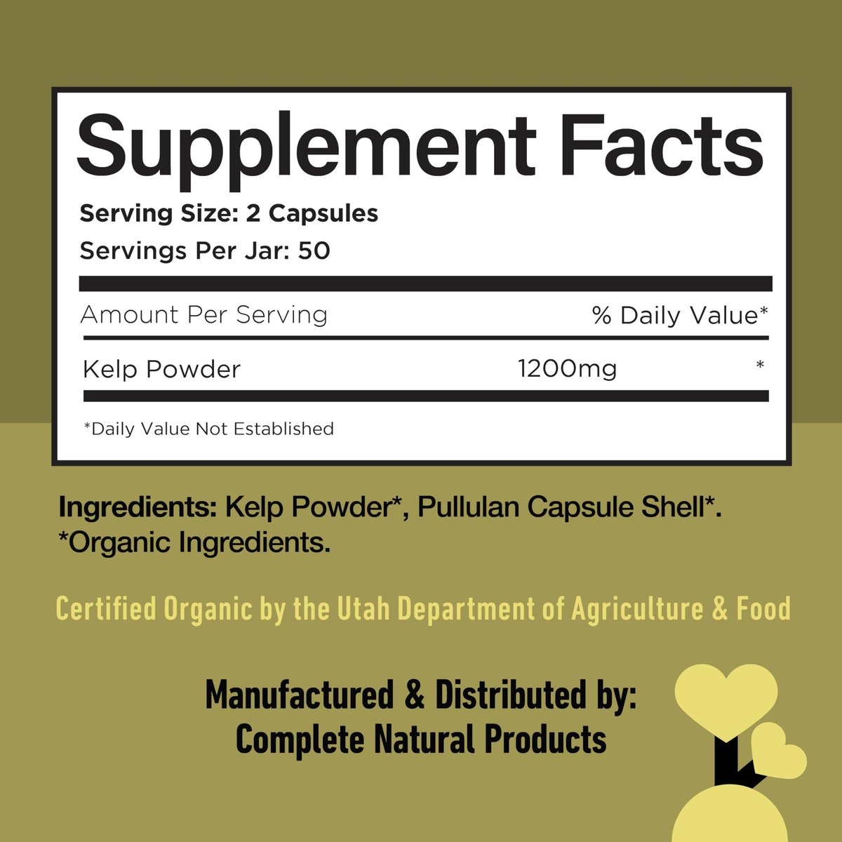 Complete Natural Products Bio-islandisches Seetang Kapseln – Reine 600 mg Kapseln, 100 Stück, Rohseetang & Schilddrüsenunterstützung