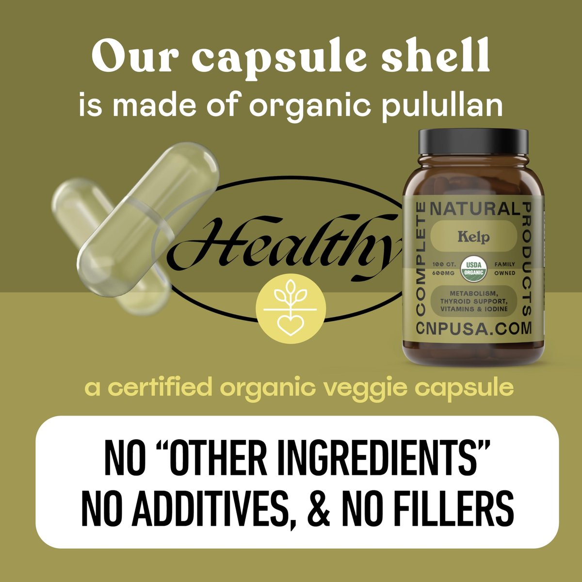 Complete Natural Products Bio-islandisches Seetang Kapseln – Reine 600 mg Kapseln, 100 Stück, Rohseetang & Schilddrüsenunterstützung