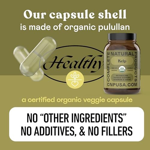 Complete Natural Products Bio-islandisches Seetang Kapseln – Reine 600 mg Kapseln, 100 Stück, Rohseetang & Schilddrüsenunterstützung