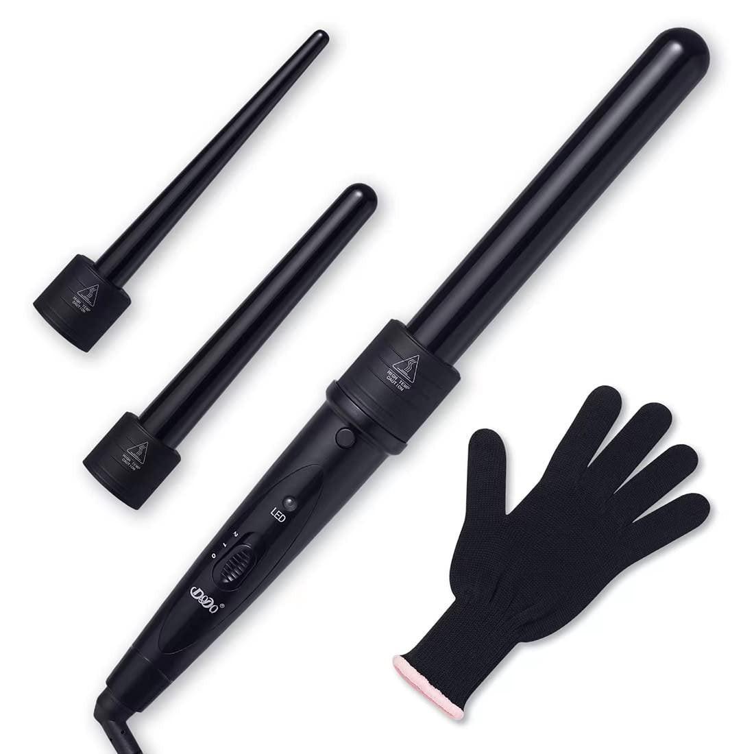 iMissiu Tourmaline 3-in-1 Lockenstab-Set mit 3 austauschbaren Keramikaufsätzen und hitzebeständigem Handschuh – Schwarz