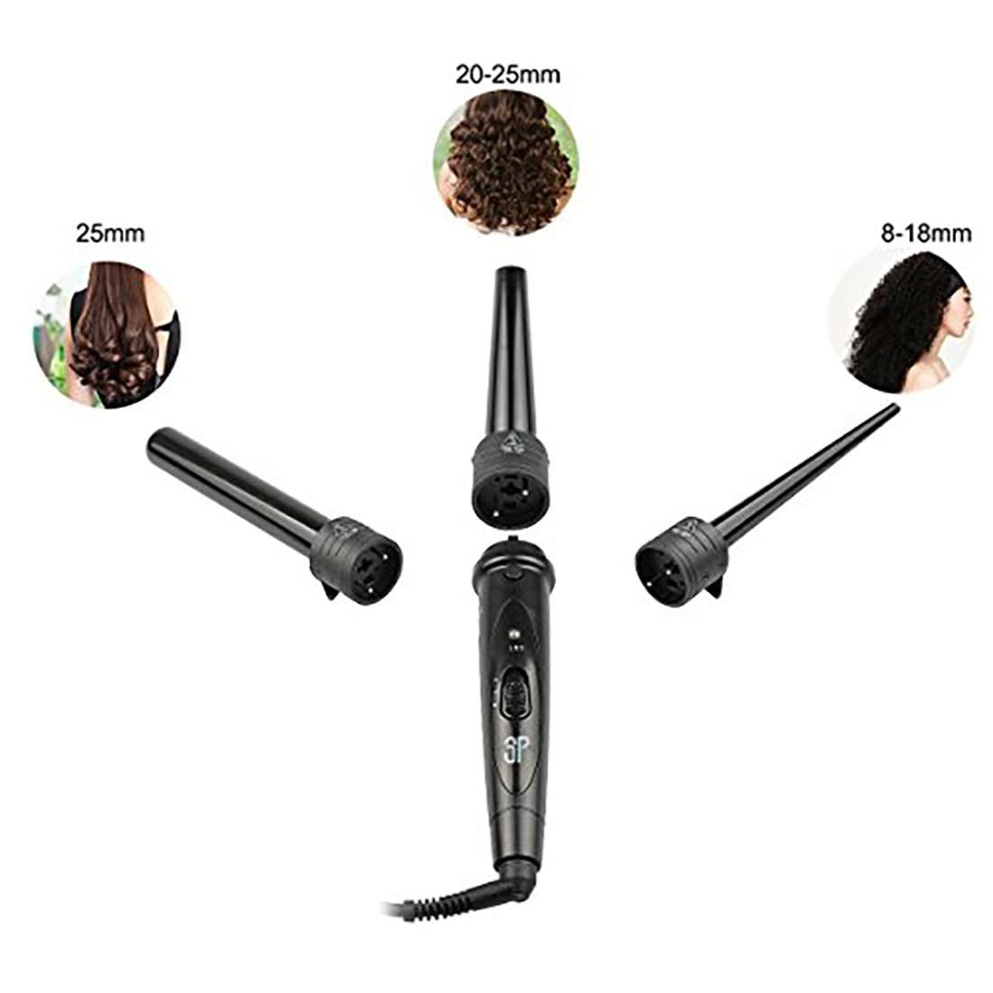 iMissiu Tourmaline 3-in-1 Lockenstab-Set mit 3 austauschbaren Keramikaufsätzen und hitzebeständigem Handschuh – Schwarz