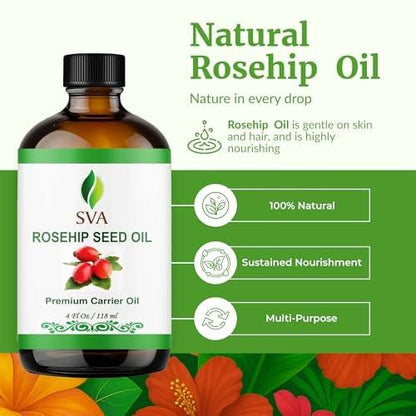 SVA Rosenkernöl - 4 Fl Oz – 100% natürlich & kaltgepresst – für Gesicht, Hautpflege, Haarpflege, Kopfhautmassage & Körpermassage – Trägeröl mit Pipette
