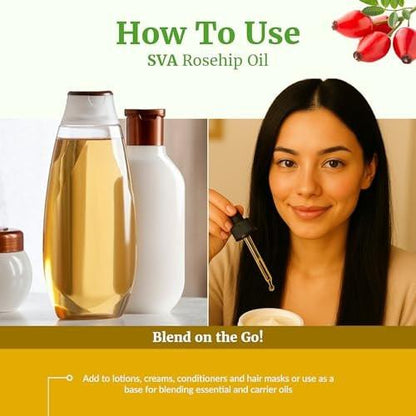 SVA Rosenkernöl - 4 Fl Oz – 100% natürlich & kaltgepresst – für Gesicht, Hautpflege, Haarpflege, Kopfhautmassage & Körpermassage – Trägeröl mit Pipette