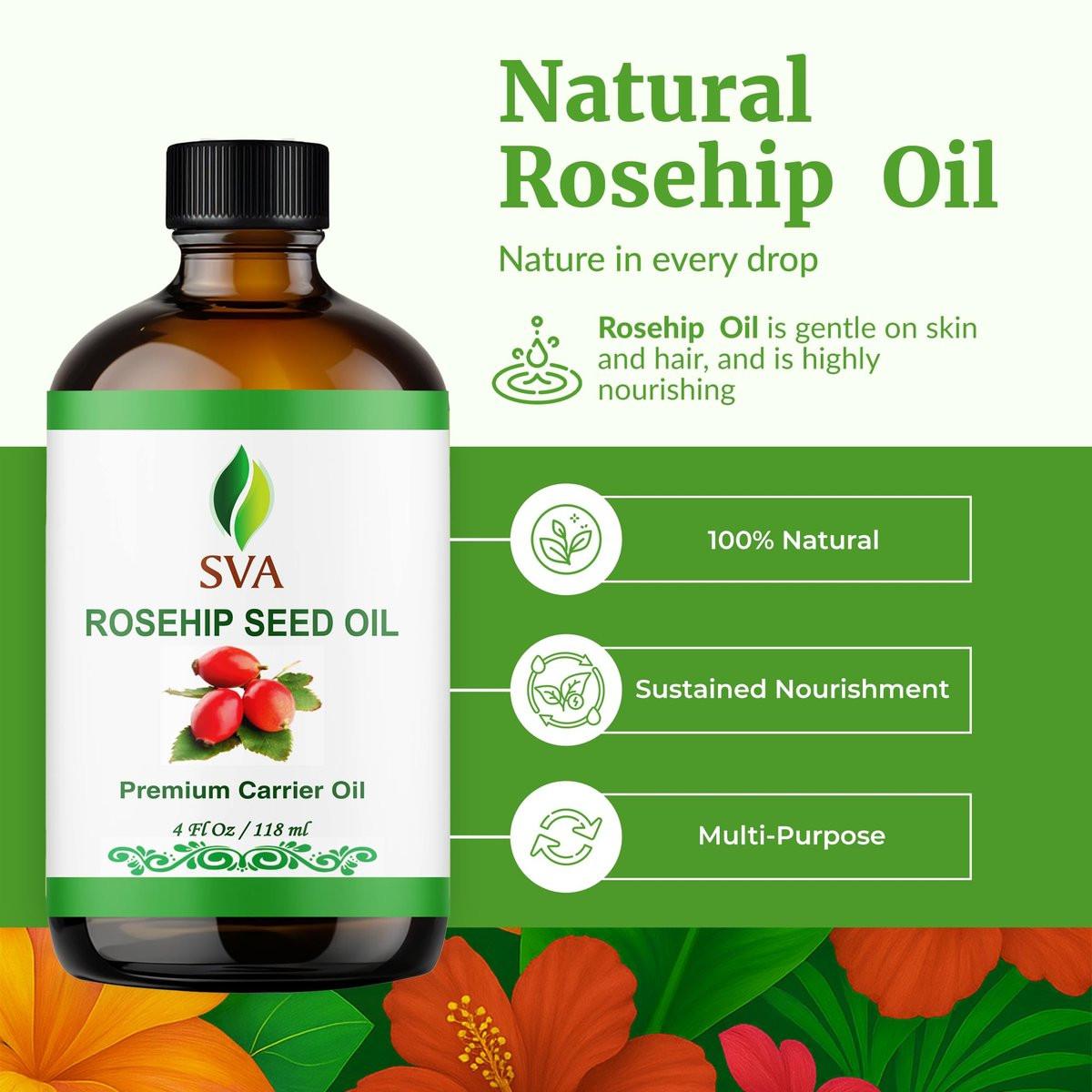 SVA Rosenkernöl - 4 Fl Oz – 100% natürlich & kaltgepresst – für Gesicht, Hautpflege, Haarpflege, Kopfhautmassage & Körpermassage – Trägeröl mit Pipette
