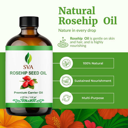 SVA Rosenkernöl - 4 Fl Oz – 100% natürlich & kaltgepresst – für Gesicht, Hautpflege, Haarpflege, Kopfhautmassage & Körpermassage – Trägeröl mit Pipette