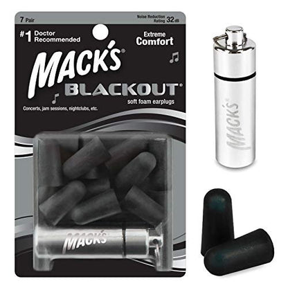 Mack's Blackout Soft Foam Ohrstöpsel, 7 Paar mit Reiseetui – 32 dB höchste NRR, bequeme Ohrstöpsel für Konzerte, Jamsessions, Nachtclubs, laute Veranstaltungen und Schießsport