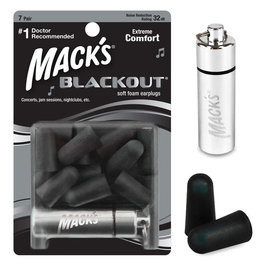Mack's Blackout Soft Foam Ohrstöpsel, 7 Paar mit Reiseetui – 32 dB höchste NRR, bequeme Ohrstöpsel für Konzerte, Jamsessions, Nachtclubs, laute Veranstaltungen und Schießsport