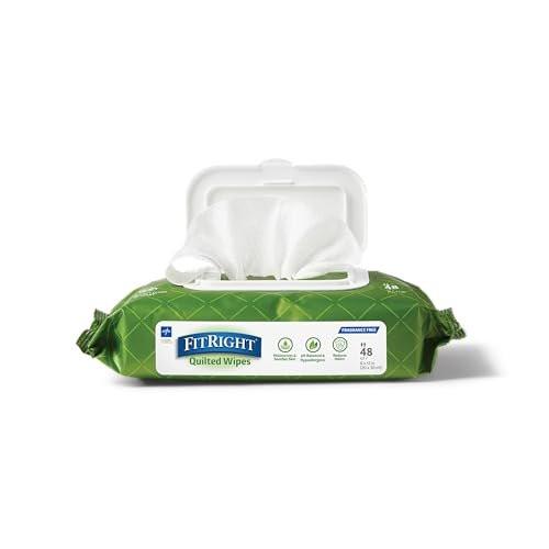 FitRight Aloe Feuchtigkeitstücher, parfümfrei, gesteppt, mit Klappdeckel, 8 x 12 Zoll, 48 Tücher