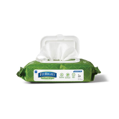 FitRight Aloe Feuchtigkeitstücher, parfümfrei, gesteppt, mit Klappdeckel, 8 x 12 Zoll, 48 Tücher
