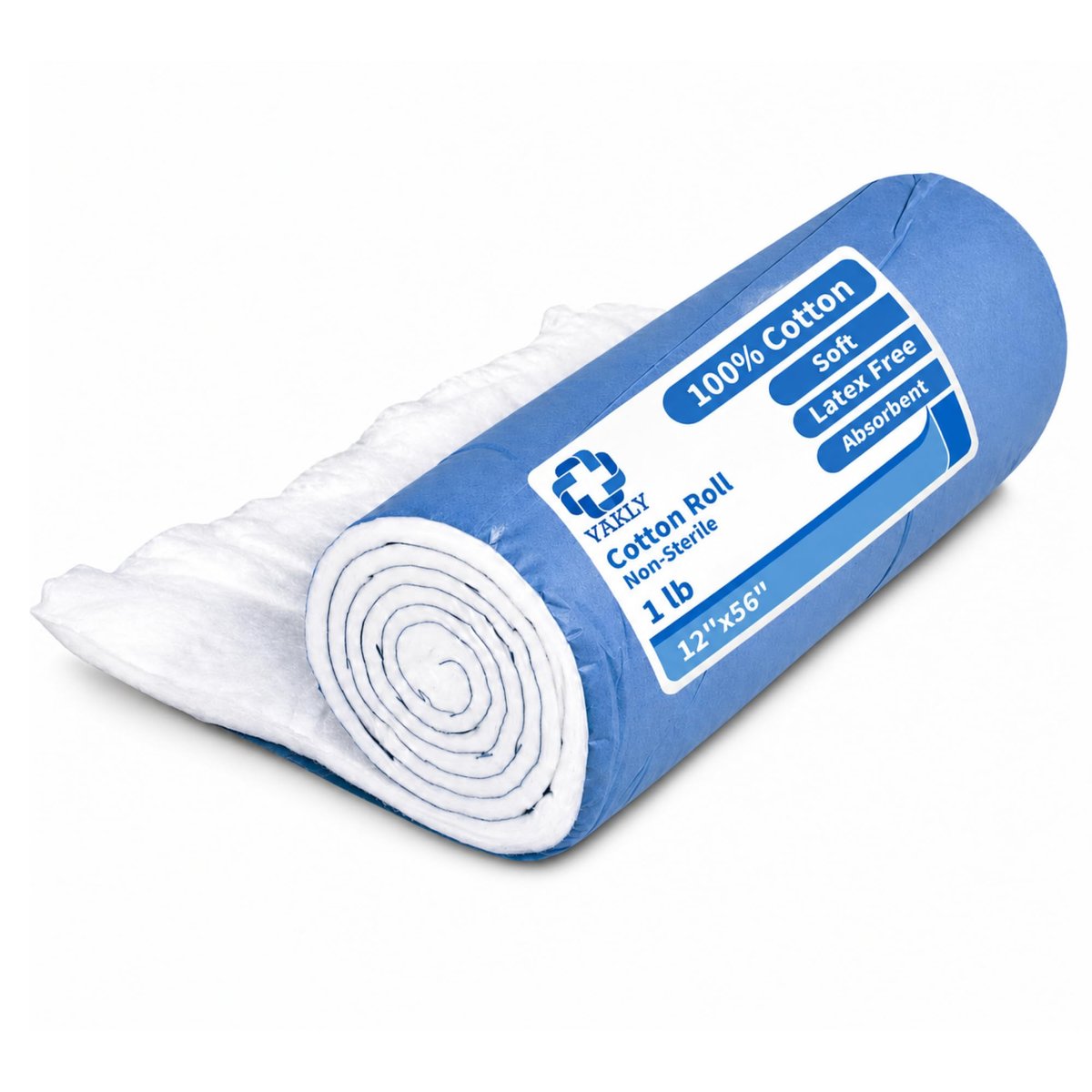 Vakly 100% Baumwollrolle 1 Pfund – Große, unsterile, weiche & saugfähige 12" x 56" Baumwolle für Wundversorgung, Gipsverbände, Schönheit & Basteln – Leicht reißbare Rolle