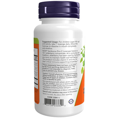 NOW Foods Sambucus Zinc-C mit Holunderkonzentrat und Vitamin C, 60 Lutschtabletten