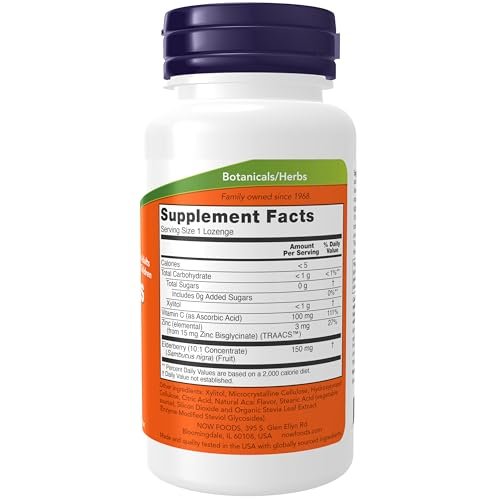 NOW Foods Sambucus Zinc-C mit Holunderkonzentrat und Vitamin C, 60 Lutschtabletten
