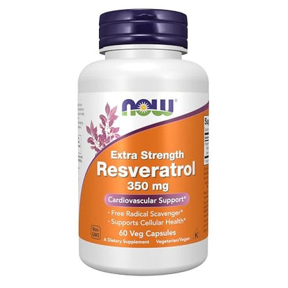 NOW Foods Extra Starkes Resveratrol 350 mg – Natürliches Trans-Resveratrol aus 700 mg Japanischem Staudenknöterich-Extrakt, 60 vegane Kapseln